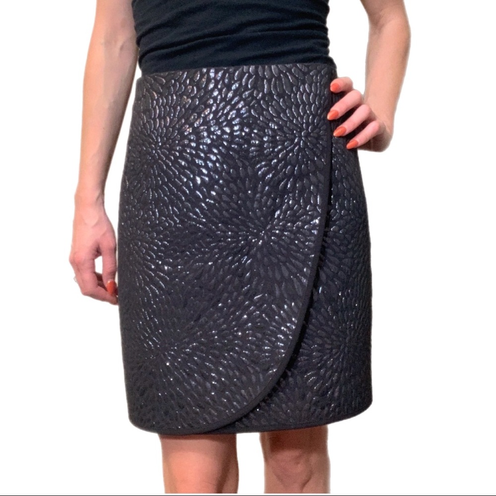 LOFT Petite holiday skirt, metallic black/silver shine